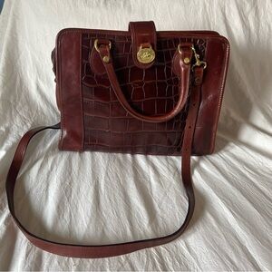 Brahmin USA Vintage Brown Croc Embossed Leather Satchel Crossbody Handbag